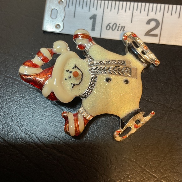Festive Snowman Brooch with Red and Silver pin brooch - Picture 3 of 5